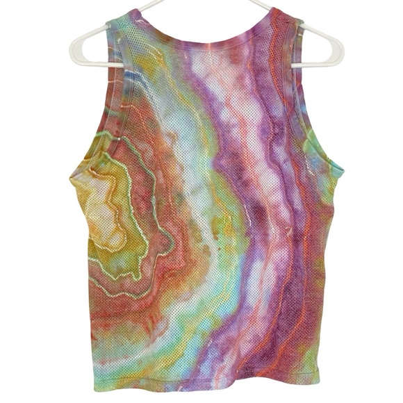 Handmade Geode Tie Dye Tank Top Shirt Womens Size Small Pastel Mesh Sheer Pink - Picture 2 of 10